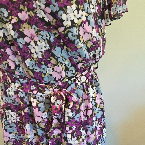 Prettygarden Purple Floral V-Neck Flutter Sleeve Wrap Dress Women's XXL (20-22) - Picture 6 of 10